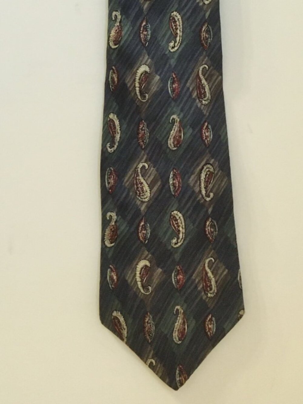 Henry Grethel Green Blue Neck Tie 100% Silk Geometric Diamond Paisley Mens